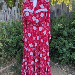 Vintage Western Red Patterned Maxi Dress
